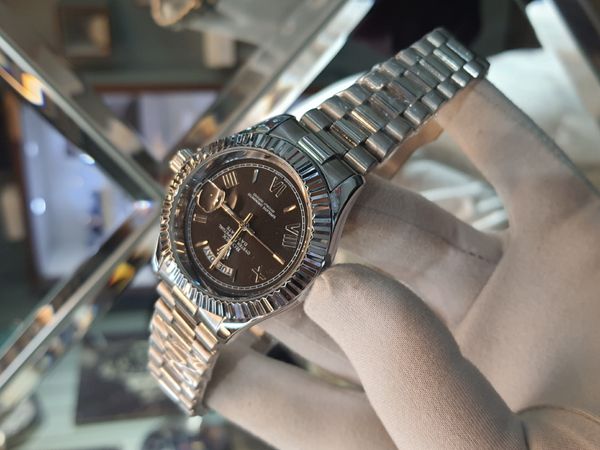 Rolex Day Date Black Dial Silver Chain AA