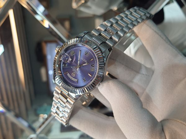 Rolex Day Date Deep Blue Dial Silver Chain AA
