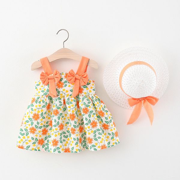 Imported 🌼 Girls’ Summer Floral Suspender Dress with Hat – INS Style Princess Outfit
