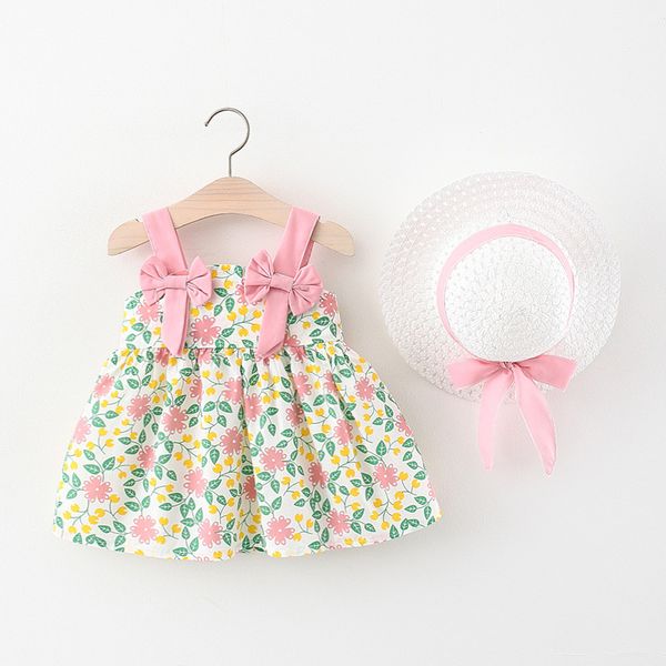 Imported 🌼 Girls’ Summer Floral Suspender Dress with Hat – INS Style Princess Outfit