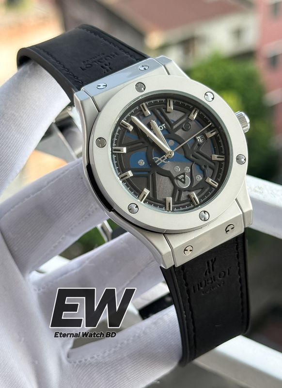 NEW HUBLOT AUTOMOTIC BLACK VELVET BELT SILVER CASE BLACK DIAL