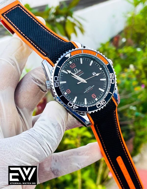OMEGA SEAMASTER 500 SILVER CASE BLACK DIAL ORANGE BELT