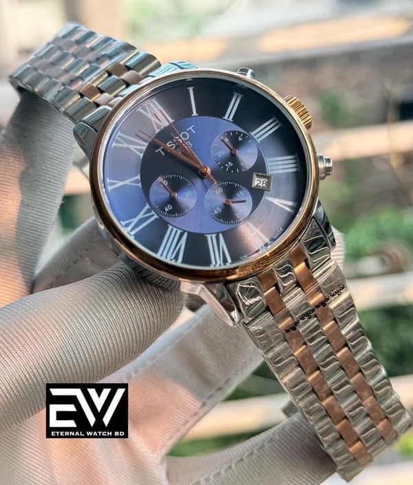 TISSOT CH SILVER BODY ROSE GOLD BEZEL BLUE ROMAN DIAL