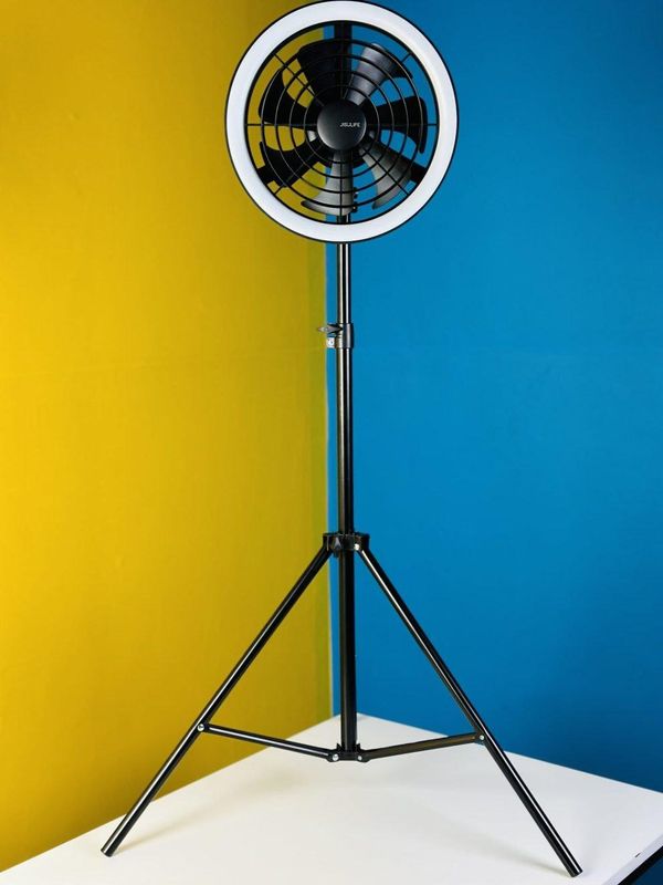 JISULIFE FA17 Rechargeable Fan with LED Ceiling Fan with Long Tripod Stand- Black Color