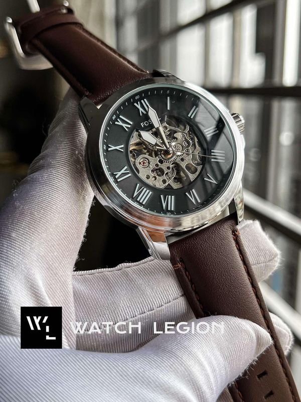 FOSSIL AUTO BROWN BELT BLACK DIAL