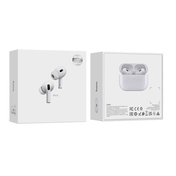 Hoco EW51 ANC True Wireless Bluetooth Earbuds – White Color - Image 2