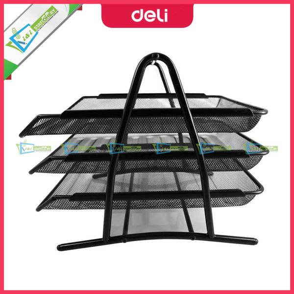 Deli Metal Document Tray 3 Layer File Basket 9181 Black