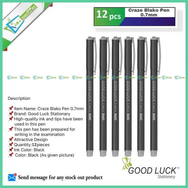 Good Luck Craze Blako Ball Point Pen Black Ink 0.7 mm Pack of 12 pcs
