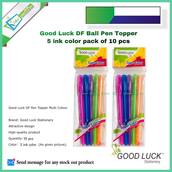 Good Luck DF Topper Ball Pen 5 ink Colors Pack of 10pcs