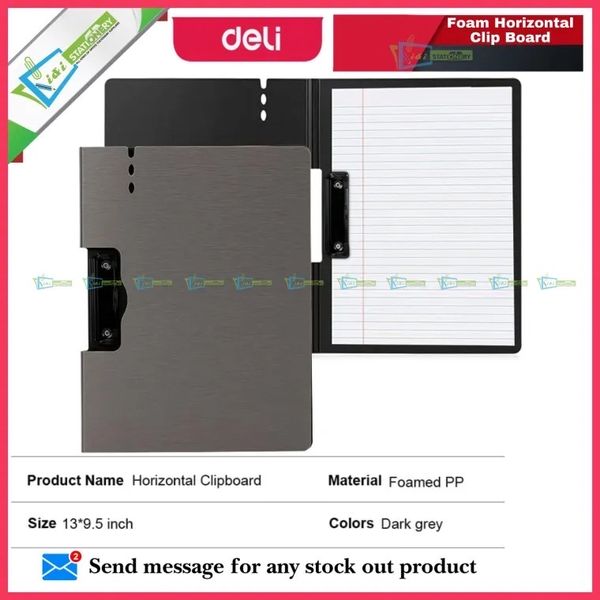 Deli Foam Clip Board with Cover Horizontal - Dark Grey 64512 -1 pcs