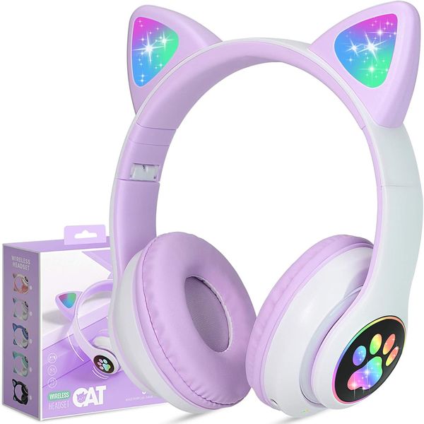 STN-28 Cute Cat Ears Stereo Bass LED Wireless Headphones
