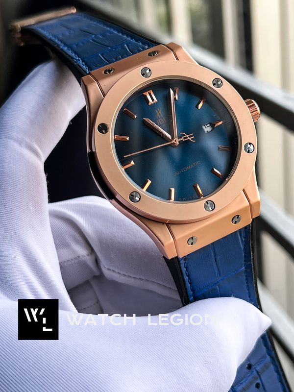 HUBLOT CLASSIC FUSION AUTO BLUE BELT ROSE GOLD CASE