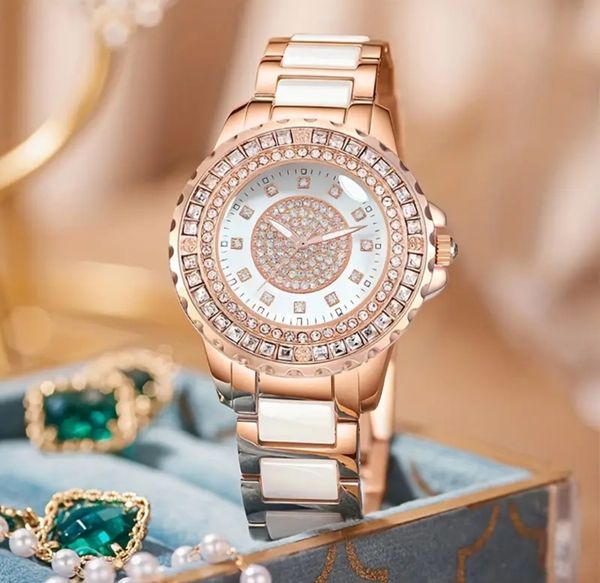 Glamorous Women's Quartz Watch - Elegant Rhinestone, World Time, Zinc Alloy Band & Case, Perfect Gift