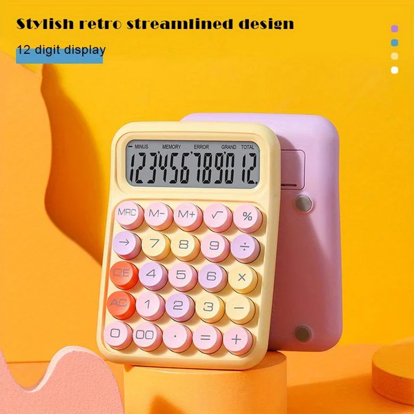 Desktop Calculator 12 Digit Large LCD Display Big Round Button Cute Gradient Colored Calculator