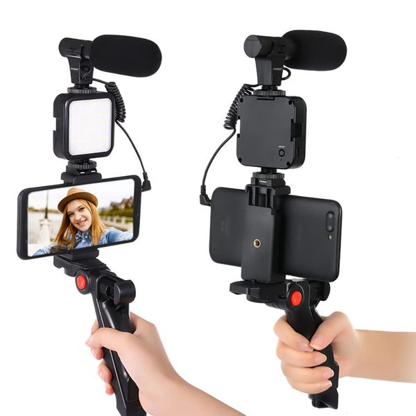 Exclusive AY-49 Phone Vlog Tripod Vlogging Kits Live Selfie Fill Light Integration with Remote Control Microphone LED Light