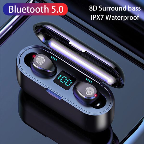 F9 TWS Bluetooth Earbuds Wireless BT 5.0 HiFi Noise-Cancelling Earphones W/1PC 2000mAh Charging Case