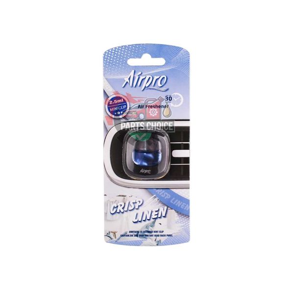 AIRPRO CRIPS LINEN MINI VENT CLIP CAR AIR FRESHENER 2.5ML