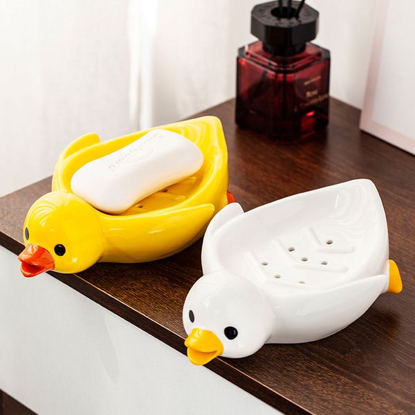 Cute Duck Ceramic Soap Box with Drain