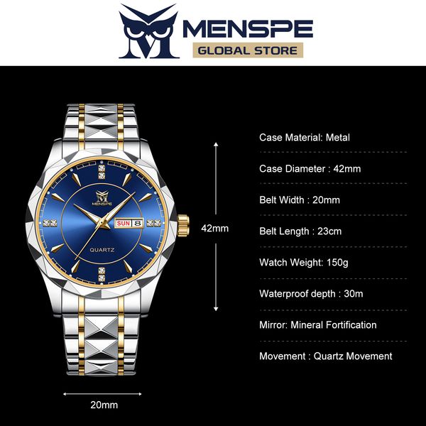 💥MENSPE Waterproof Steel Strip Double Calendar Wrist Watches - Image 4