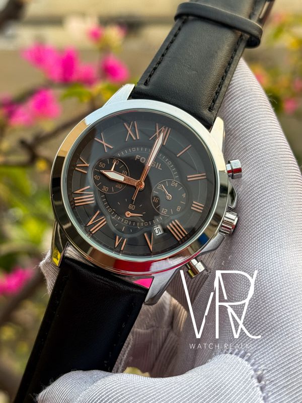 FOSSIL GRANT CHRONO BLACK BELT SILVER CASE RG DIGITS