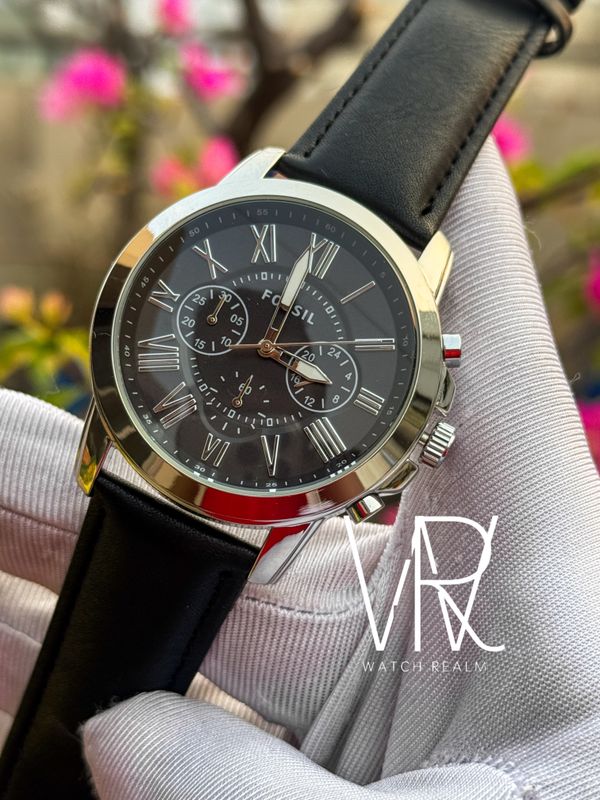 FOSSIL GRANT CHRONO BLACK BELT SILVER CASE