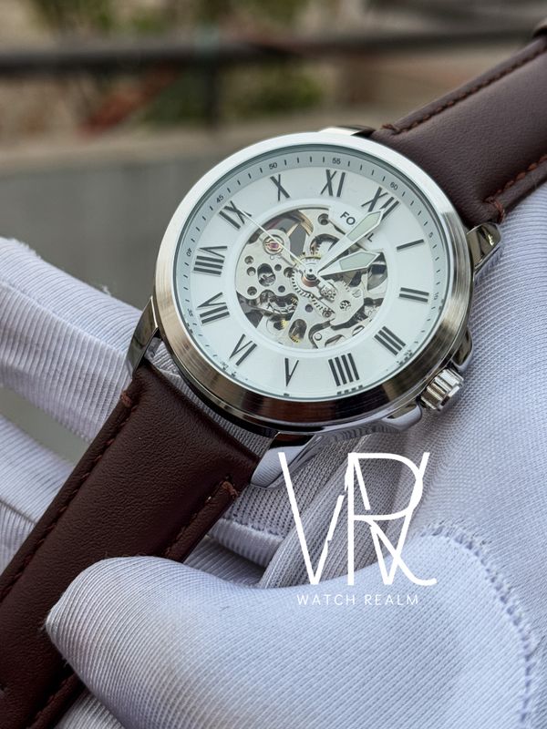 FOSSIL AUTO BROWN BELT WHITE DIAL