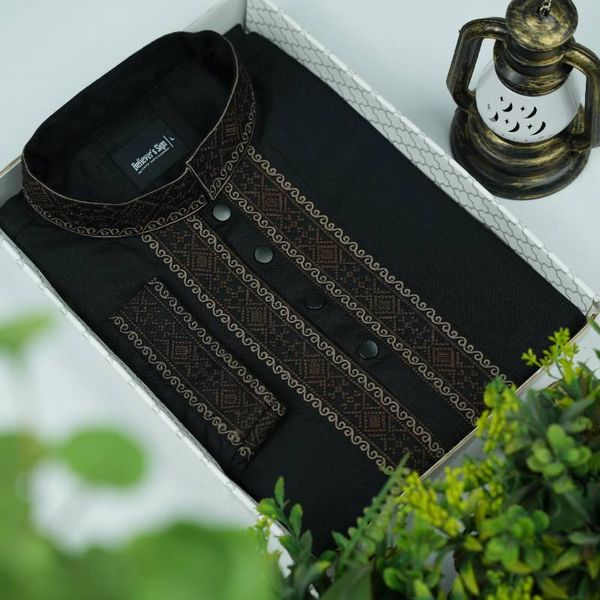 Cotton Embroidery Panjabi - Black (221)