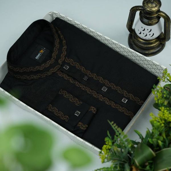 Cotton Embroidery Panjabi - Black (217)