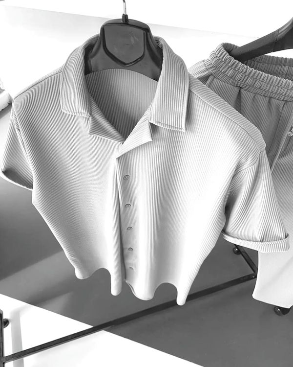 Grey Color Korean Stylish Cuban Shirt