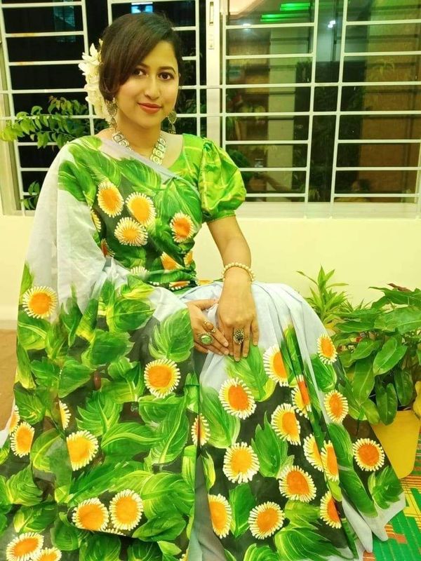 Hand Print Half Silk Sharee