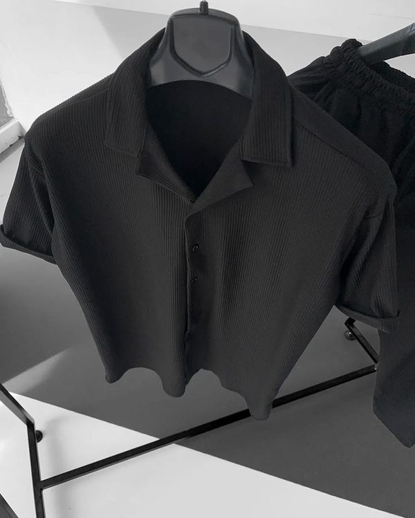 Black Color Korean Stylish Cuban Shirt