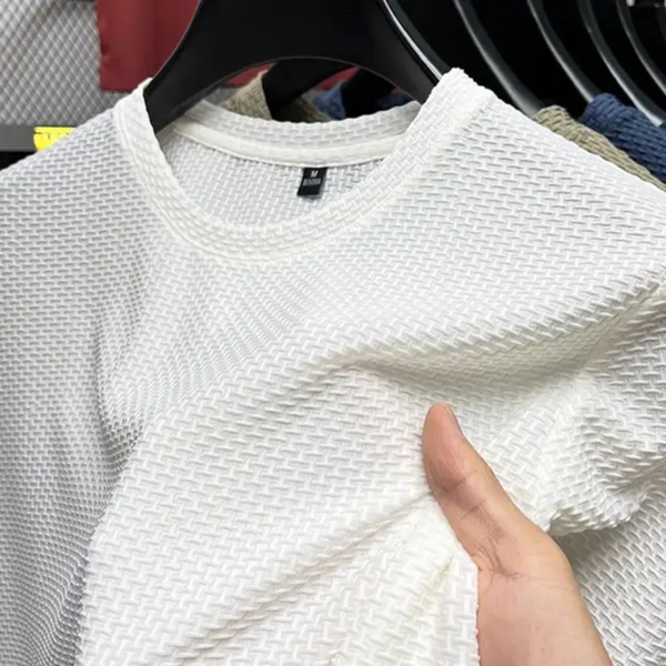 Men's Short-sleeved Round Neck T Shirt Summer 3D Texture Tshirt Stretch Bamboo Mesh Ice Silk T-shirt for Men
