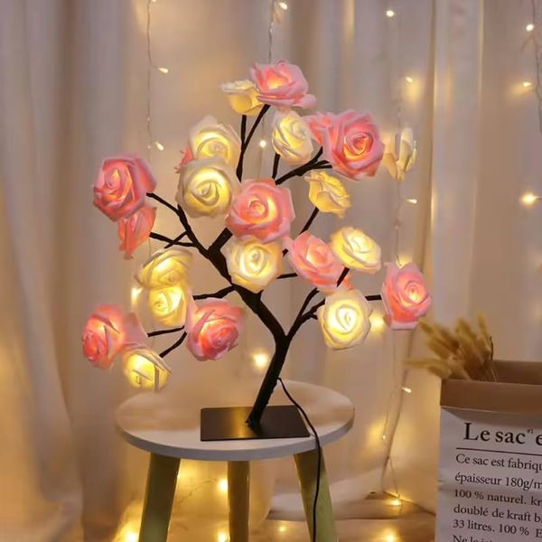 🌹 24 LED Rose Tree Lights – Fairy Flower Night Light Table Lamp