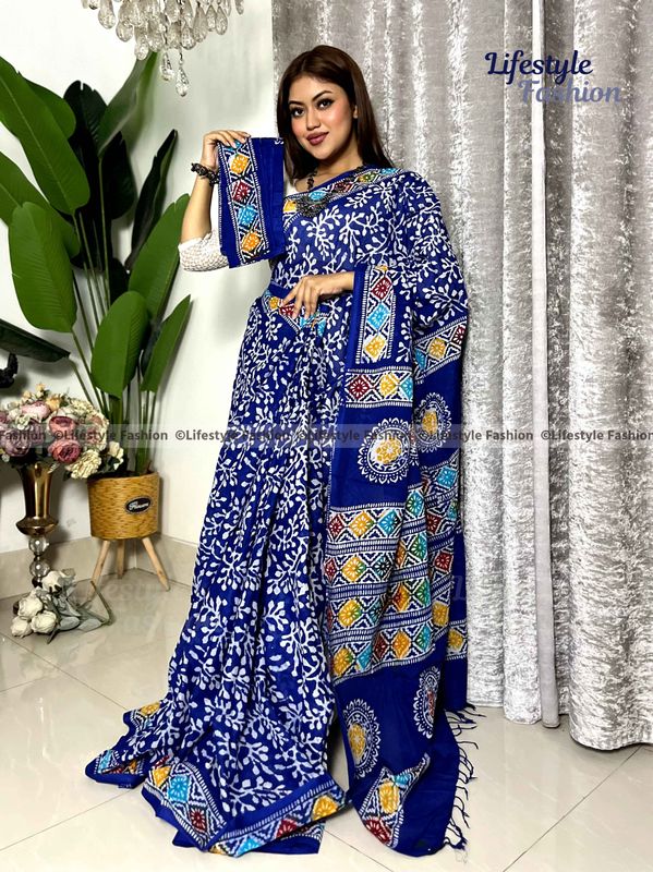 প্রিমিয়াম কোয়ালিটি কটন আরামদায়ক ভেজিটেবল বাটিক শাড়ি (LFS-25-071)