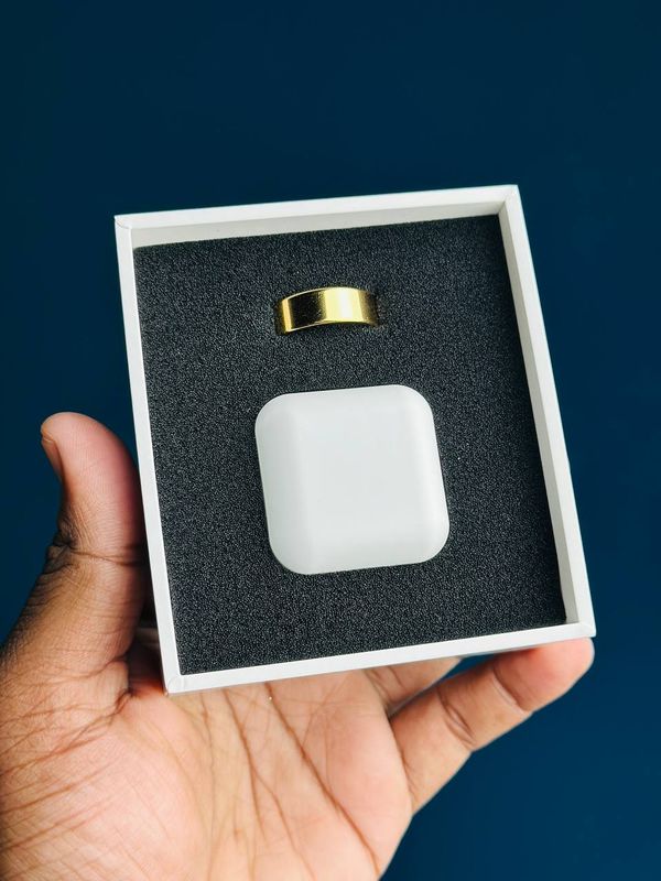 Smart Finger Ring for Fitness Tracking – With Charging Case – (Ring Size -9) – Golden