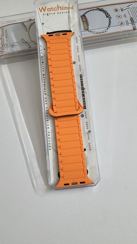 Dual Color Silicon Magnetic Strap For Smart Watch- 42/44/45/49mm- Black+Orange Color