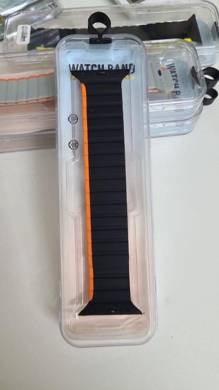 Stop Line Magnet Strap For Smart Watch- 42/44/45/49mm- Black+Orange Color