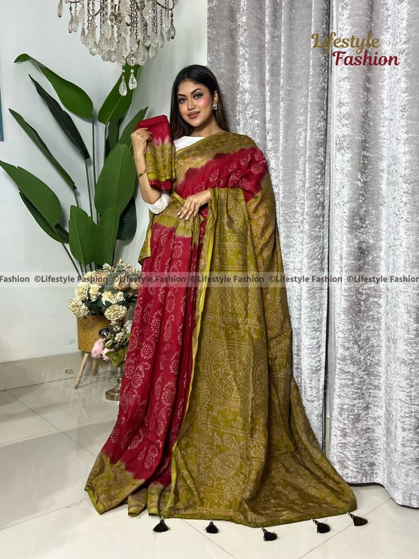 প্রিমিয়াম কোয়ালিটি কালারফুল সিল্ক বাটিক শাড়ি (LF-25-971)
