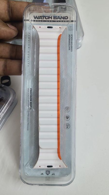 Stop Line Magnet Strap For Smart Watch- 42/44/45/49mm- Silver+Orange