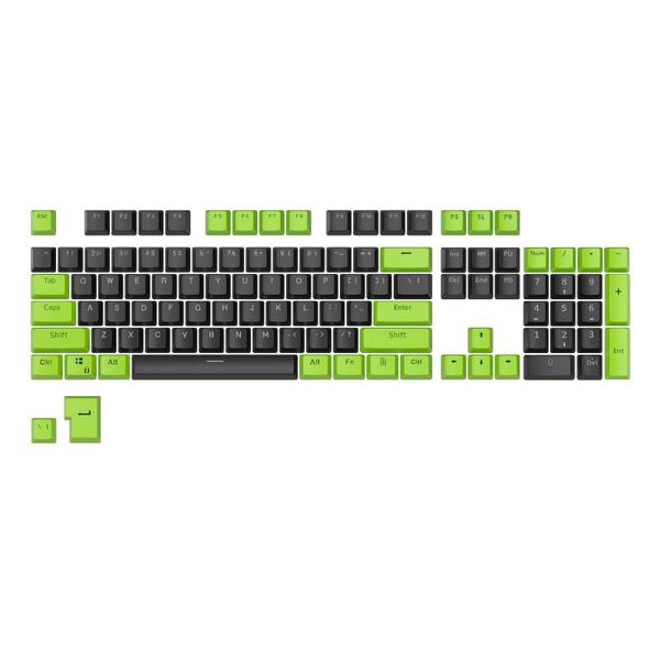 PBT Shine-Through Keycaps - Green on Black