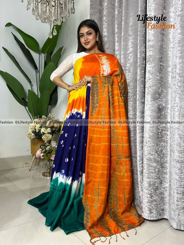প্রিমিয়াম কোয়ালিটি কালারফুল সিল্ক বাটিক শাড়ি (LF-25-966)