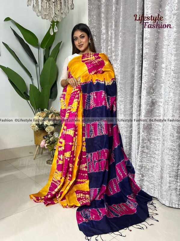 প্রিমিয়াম কোয়ালিটি কালারফুল সিল্ক বাটিক শাড়ি (LF-25-965)