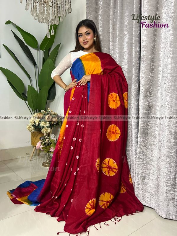 প্রিমিয়াম কোয়ালিটি কালারফুল সিল্ক বাটিক শাড়ি (LF-25-964)