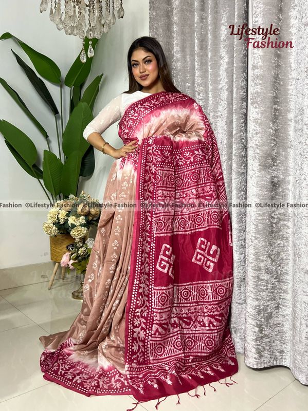 প্রিমিয়াম কোয়ালিটি কালারফুল সিল্ক বাটিক শাড়ি (LF-25-962)