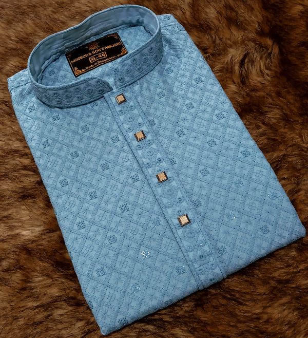 Sky Blue Elegant Embroidered Men's Panjabi