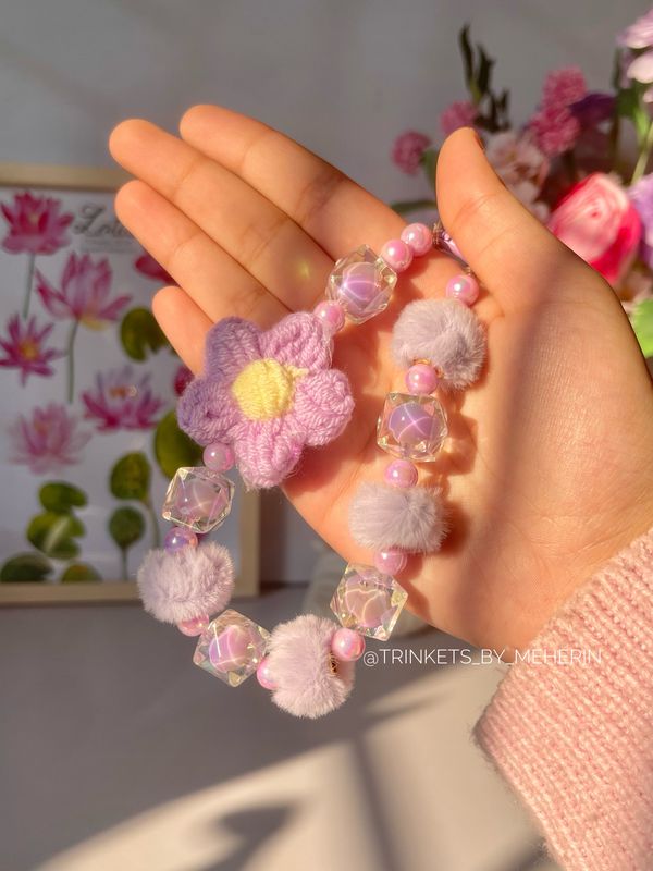 Purple wool flower charm