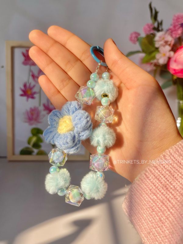 Blue wool flower charm