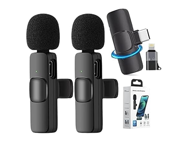 K9i Dual Wireless Microphone for USB-C Phone/iPhone Wireless Mic for Youtubers Facebook Live Stream for Recording Vlog (2 Microphone+ 1 Receiver) (Compatible with USB-C/iPhone)