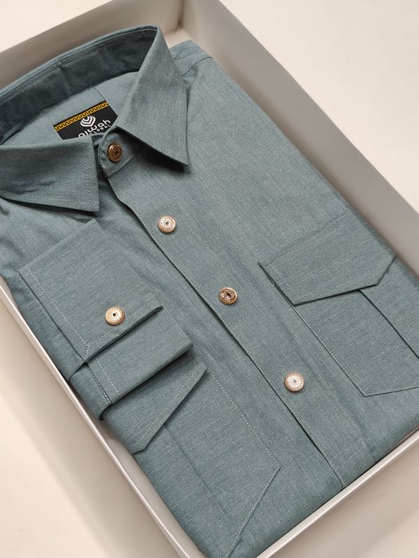 Ajwah Premium Kabli Panjabi – muted teal Edition