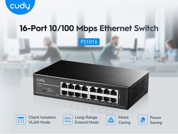 FS1016D – 16-Port Fast Ethernet Desktop/Rackmount Switch